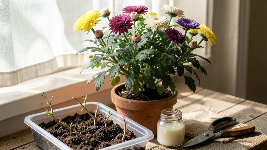 Propagating Chrysanthemum Plants: Layered Cuttings for Root Growth in Weeks